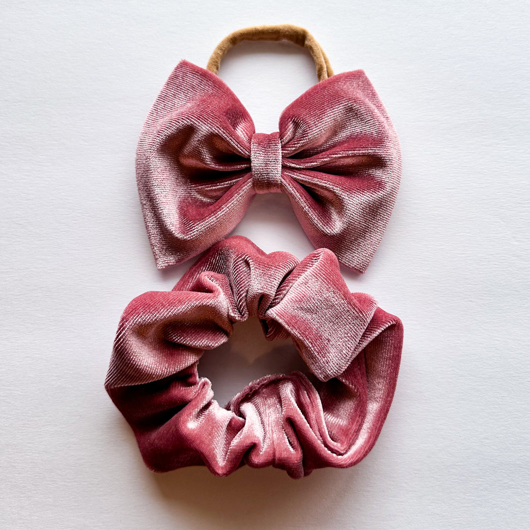 Mauve Velvet : (Mommy & Me) XL Bow & Scrunchie