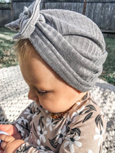Gray Ribbed Fuzzy Hat: w/ Flat Bow