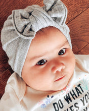 Gray Ribbed Fuzzy Hat: w/ Flat Bow