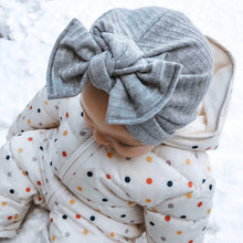 Gray Ribbed Fuzzy Hat: w/ Flat Bow