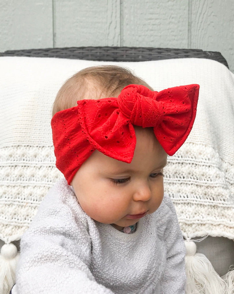 Thin Eyelet Lace Bow Headbands - 4 Pack