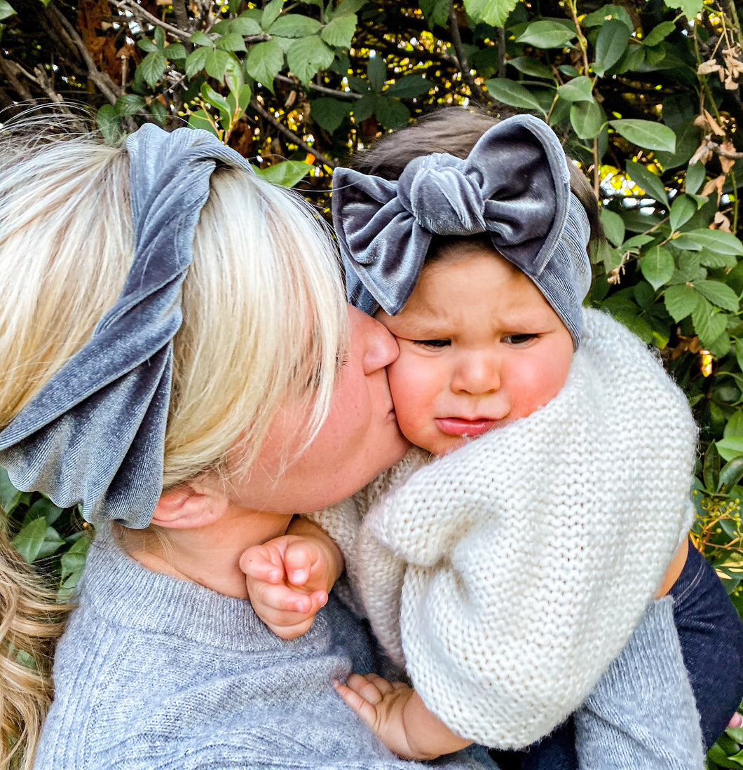 Gray Velvet : (Mommy and Me set) Skinny Boho Twist & Flat Bow Headband