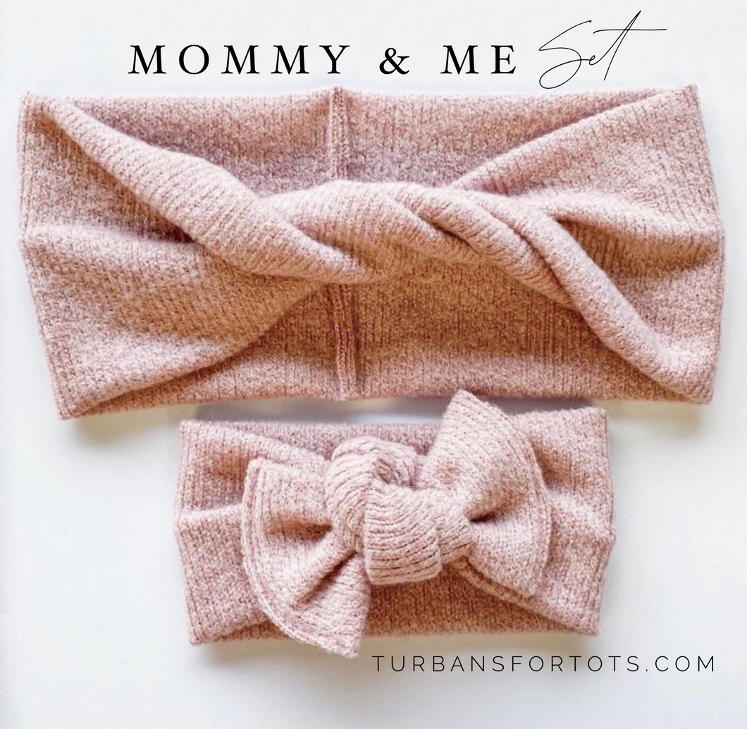 Heathered Rose : (Mommy & Me set) Boho Twist & Flat Bow Headband