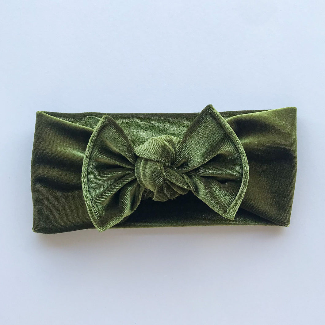 Olive Velvet : Flat Bow Headband