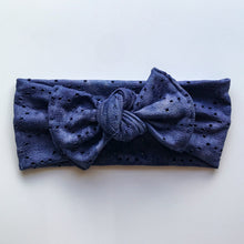 Navy Tie Dye Eyelet : Flat Bow Headband