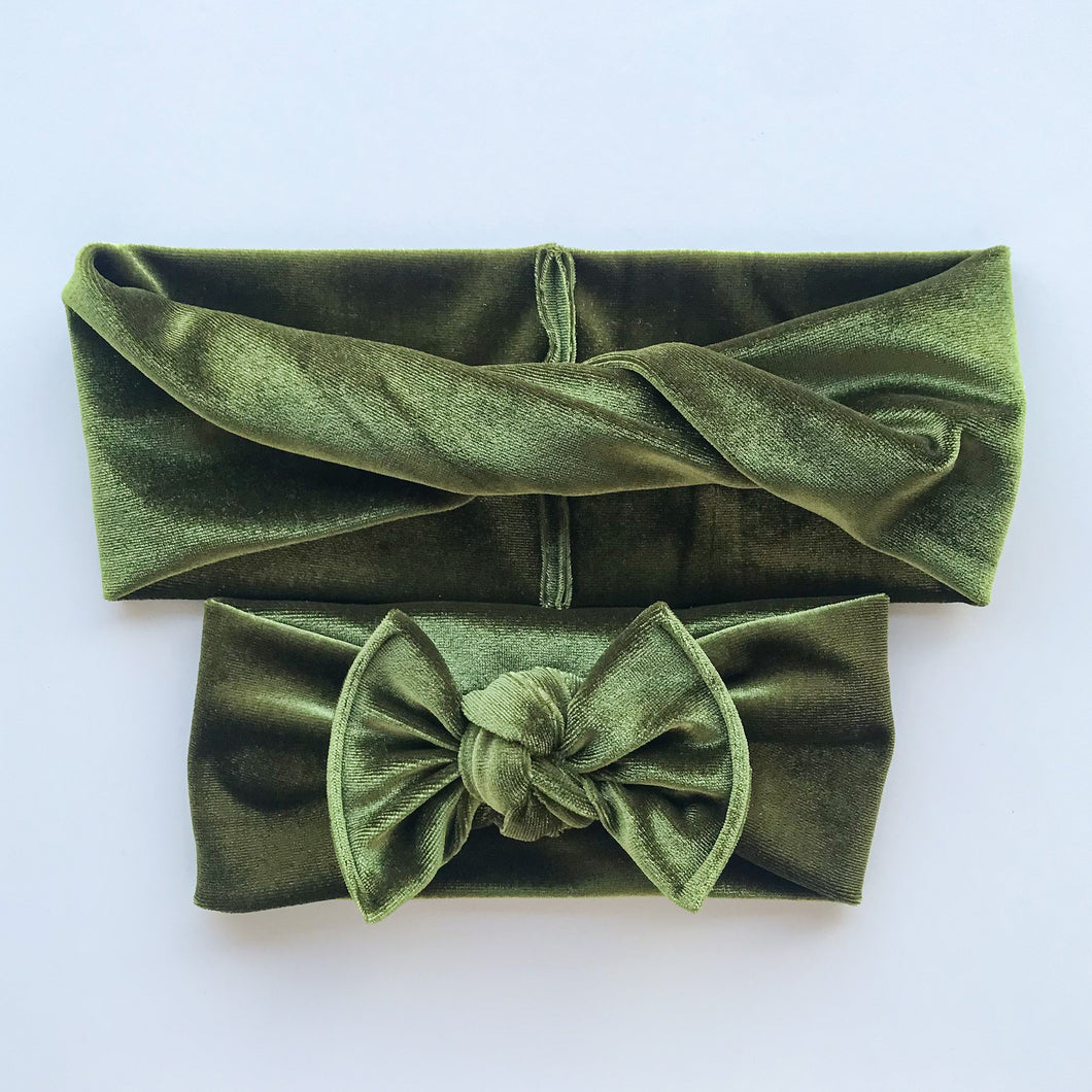 Olive Velvet : (Mommy and Me set) Skinny Boho Twist & Flat Bow Headband