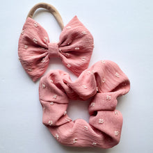 Rose Swiss Dot: (Mommy & Me) Baby Bow & Scrunchie