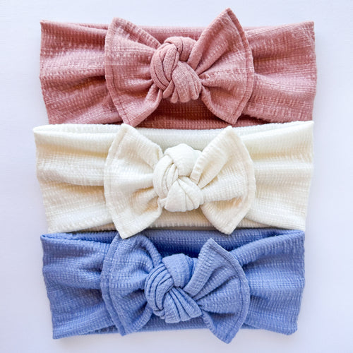 Rose, White & Blue Set: (3 items) Flat Bow Headbands