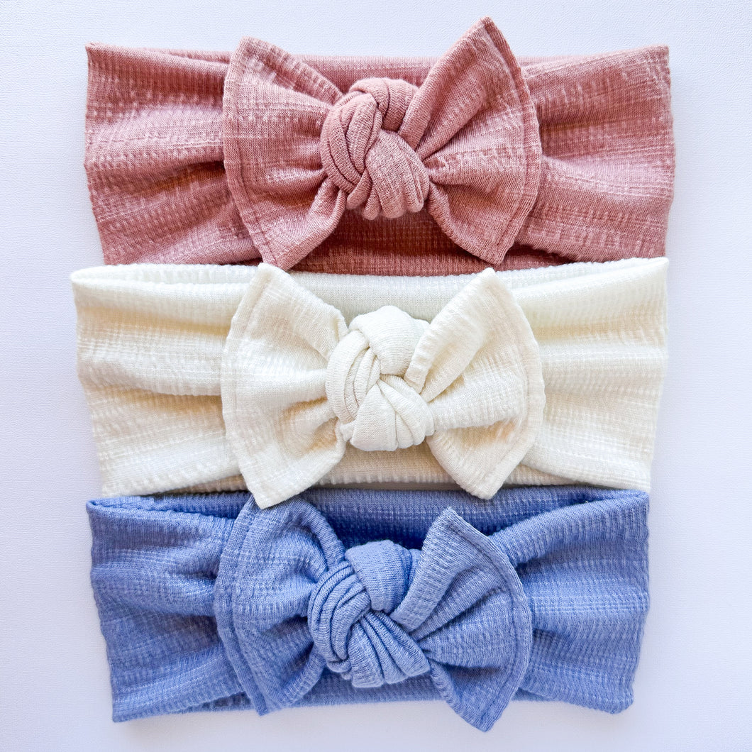 Rose, White & Blue Set: (3 items) Flat Bow Headbands