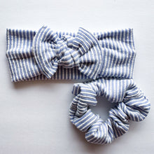 Seaside Stripes : (Mommy & Me set) Scrunchie & Flat Bow Headband