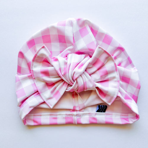 SWIM Pink Plaid Sun Hat : w/ Flat Bow