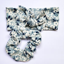 Blue Bouquets : (Mommy & Me set) Scrunchie & Flat Bow Headband