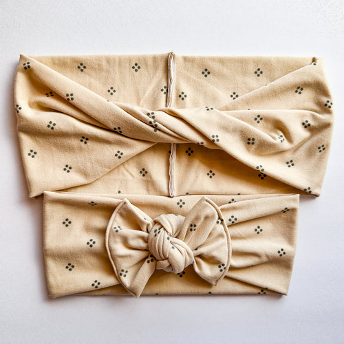 Tan Dots : (Mommy & Me set) Boho Twist & Flat Bow Headband