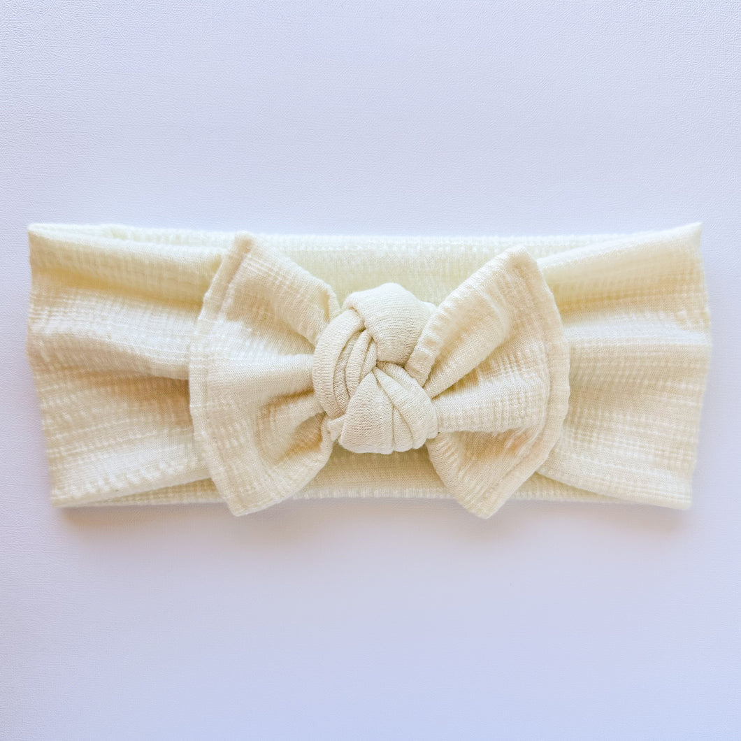 Ivory Stretch Gauze : Flat Bow Headband