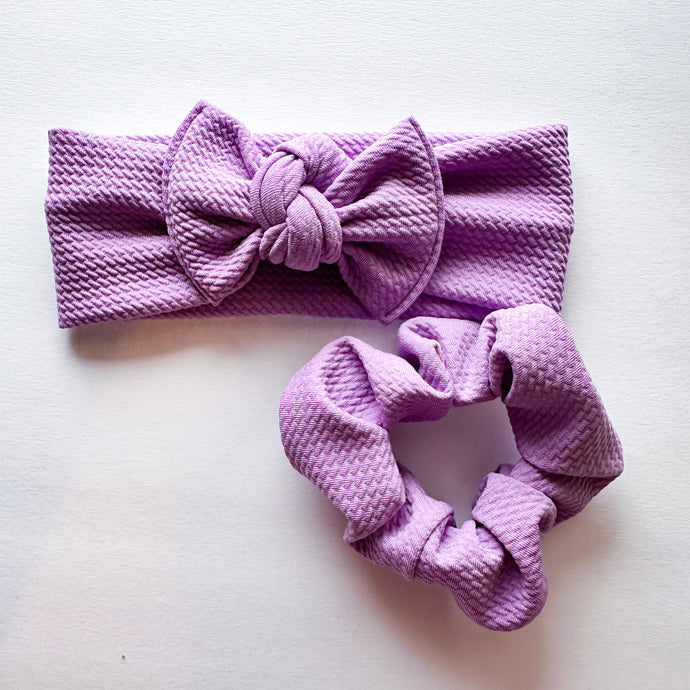 Bright Violet : (Mommy & Me set) Scrunchie & Flat Bow Headband