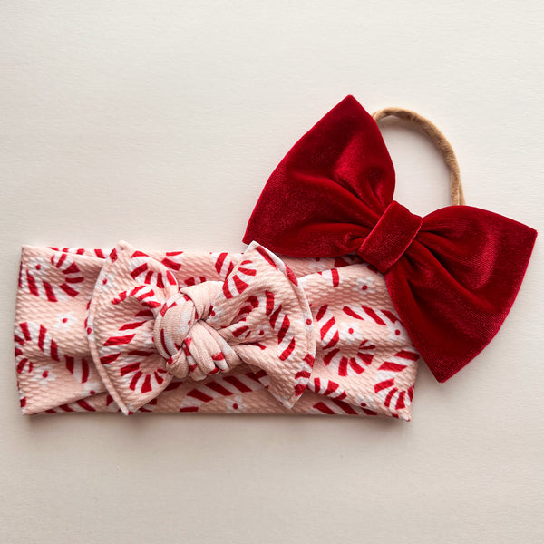 Candy Cane Red Set : (2 items) XL Bow & Flat Bow