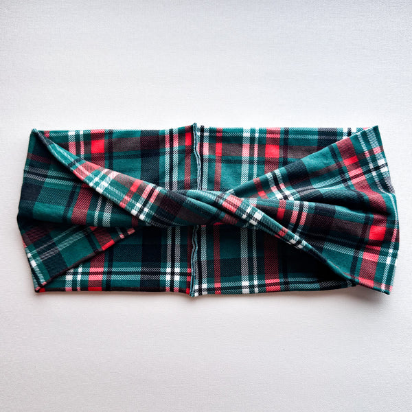 ADULT Christmas Plaid : Boho Twist Headband (bamboo)