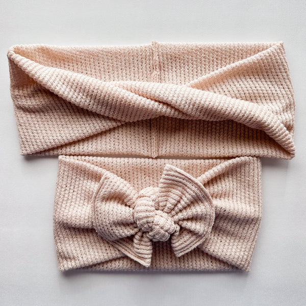 Sandy Sweater Knit : (Mommy & Me set) Boho Twist & XL Flat Bow Headband