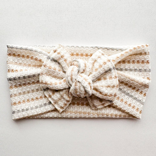 Neutral Stripes Waffle : XL Flat Bow Headband