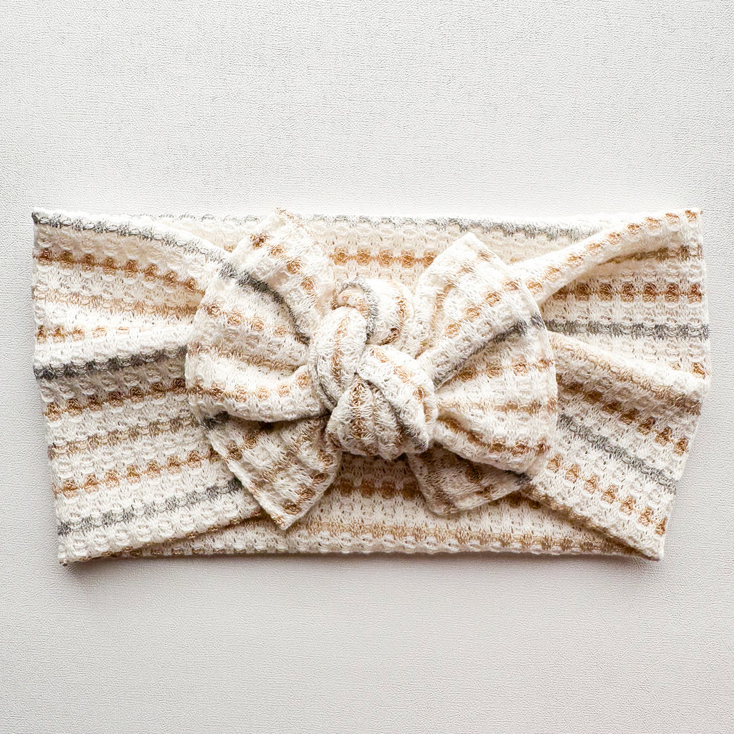 Neutral Stripes Waffle : XL Flat Bow Headband