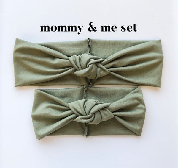 Mommy & Me Set : Sage Retro Knot Headband