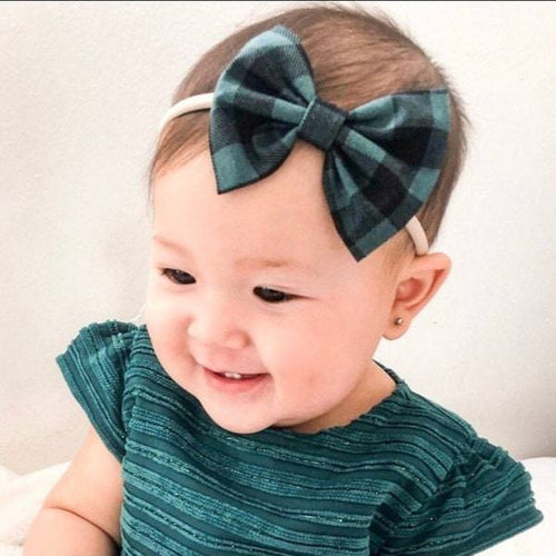 Green Plaid : Baby Bow