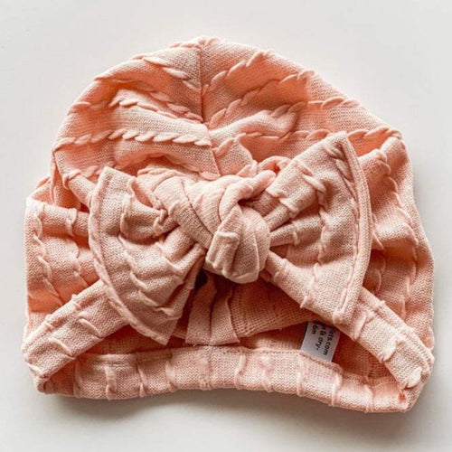 Pink Cable Knit Hat : w/ Flat Bow