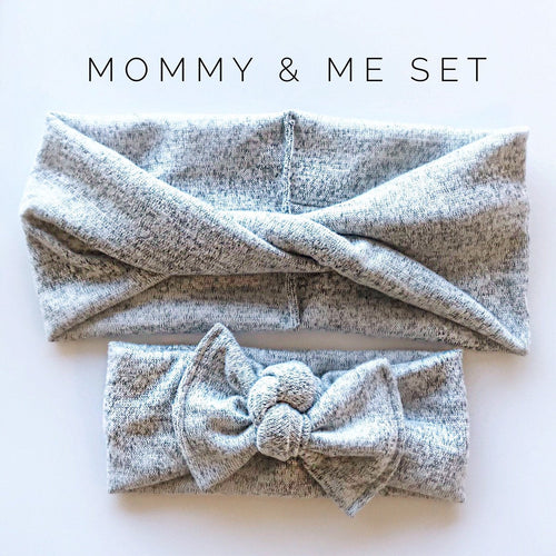 Super Soft Gray Sweater : (Mommy & Me set) Boho Twist & Flat Bow Headband
