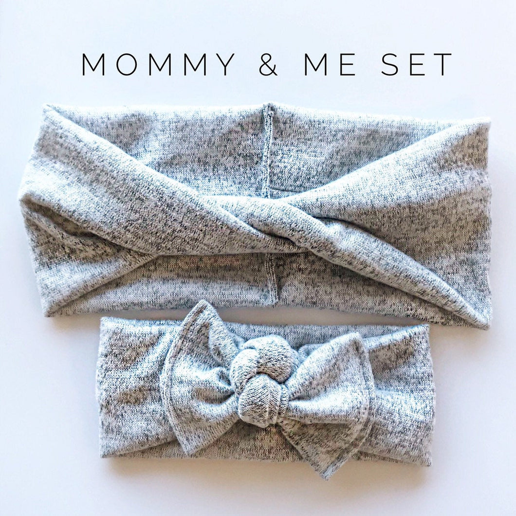 Super Soft Gray Sweater : (Mommy & Me set) Boho Twist & Flat Bow Headband