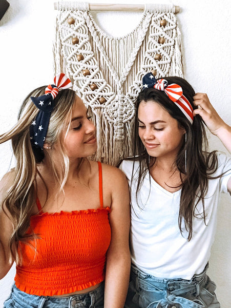 ADULT American USA Flag: Flat Bow (1 headband)