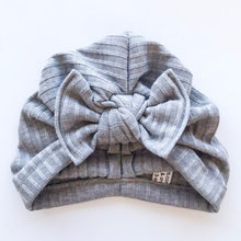 Gray Ribbed Fuzzy Hat: w/ Flat Bow