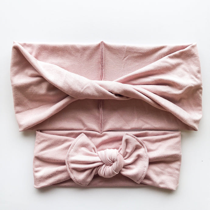 Cool Blush : (Mommy & Me set) Boho Twist & Flat Bow Headband