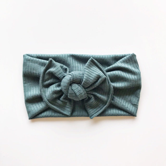 Deep Teal Ribbed: XL Flat Bow Headband