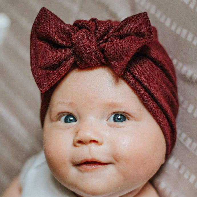 Super Soft Burgundy Sweater Hat : w/ Flat Bow