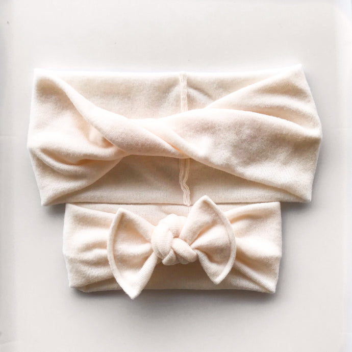 Super Soft Cream Sweater : (Mommy & Me Set) Boho Twist & Flat Bow Headband