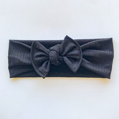 Black Pointelle : Flat Bow Headband