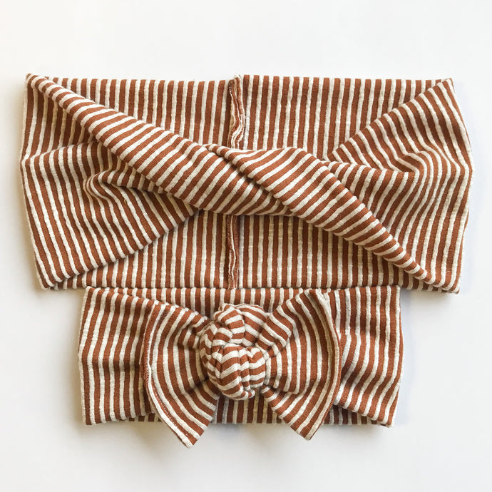 Copper Stripes : (Mommy & Me set) Boho Twist & Flat Bow Headband