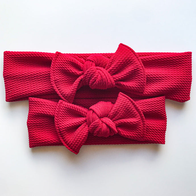 Dark Red Textured : (Mommy & Me Set) Flat Bows