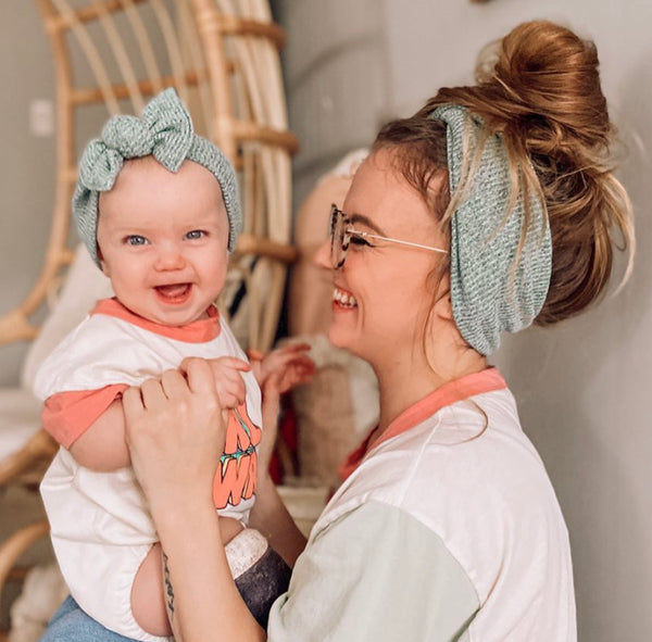 Spearmint Sweater : (Mommy & Me set) Boho Twist & Flat Bow Headband