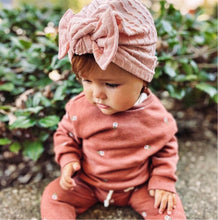 Pink Cable Knit Hat : w/ Flat Bow