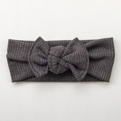 Dark Gray Ribbed : Flat Bow Headband