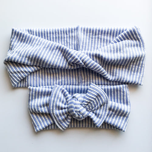 Seaside Stripes : (Mommy & Me set) Boho Twist & Flat Bow Headband