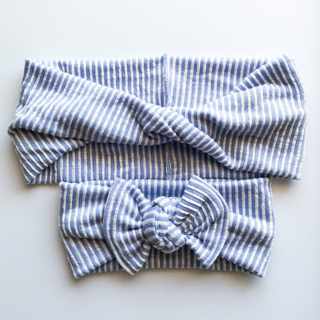 Seaside Stripes : (Mommy & Me set) Boho Twist & Flat Bow Headband