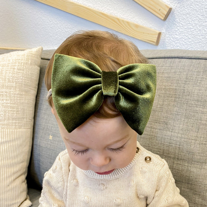 Olive Velvet : XL Bow